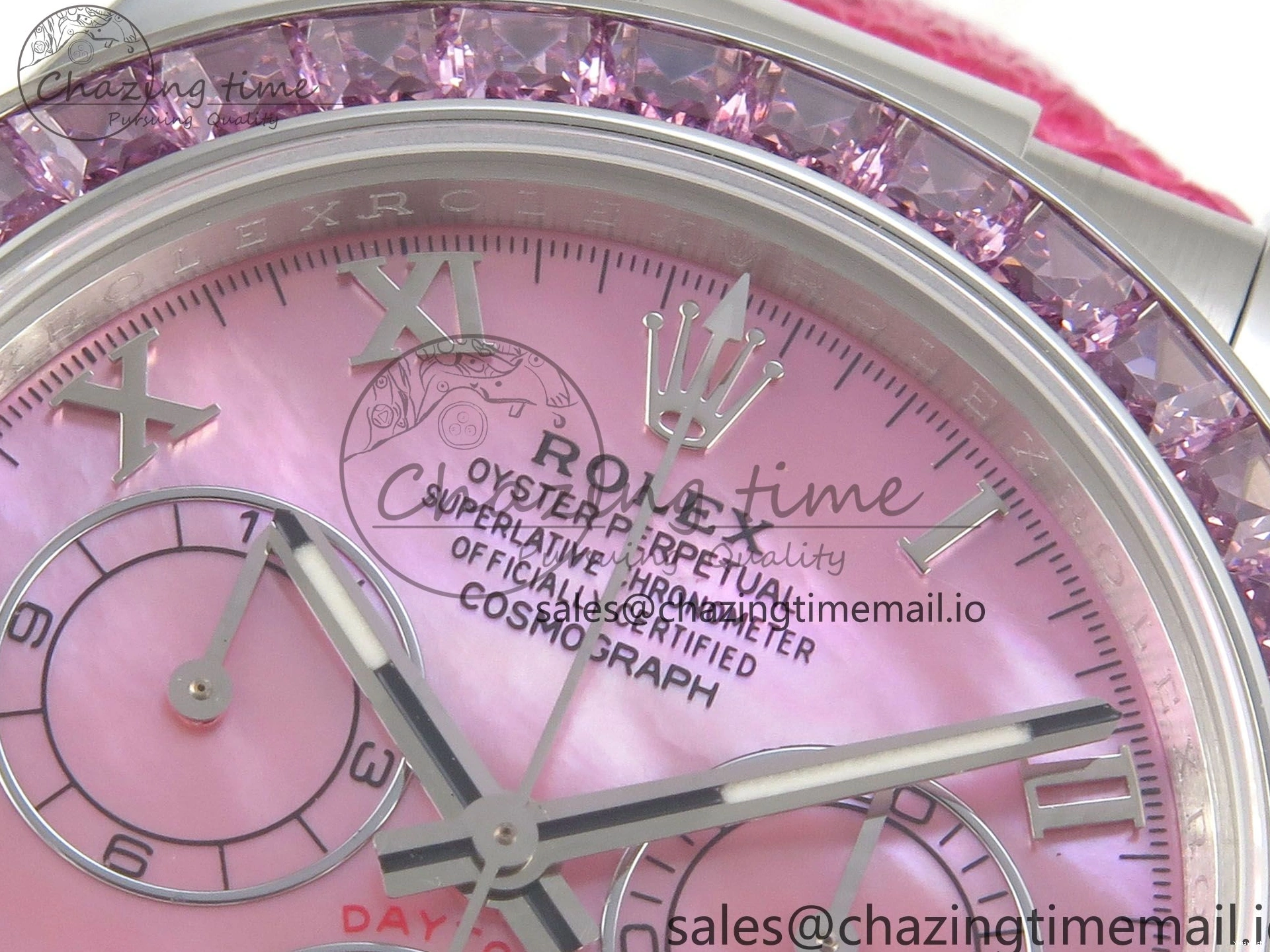 MPF Pink Daytona Bezel Dial Leather on Diamonds Modded 40mm SA4801 Custom Strap Pink 0513